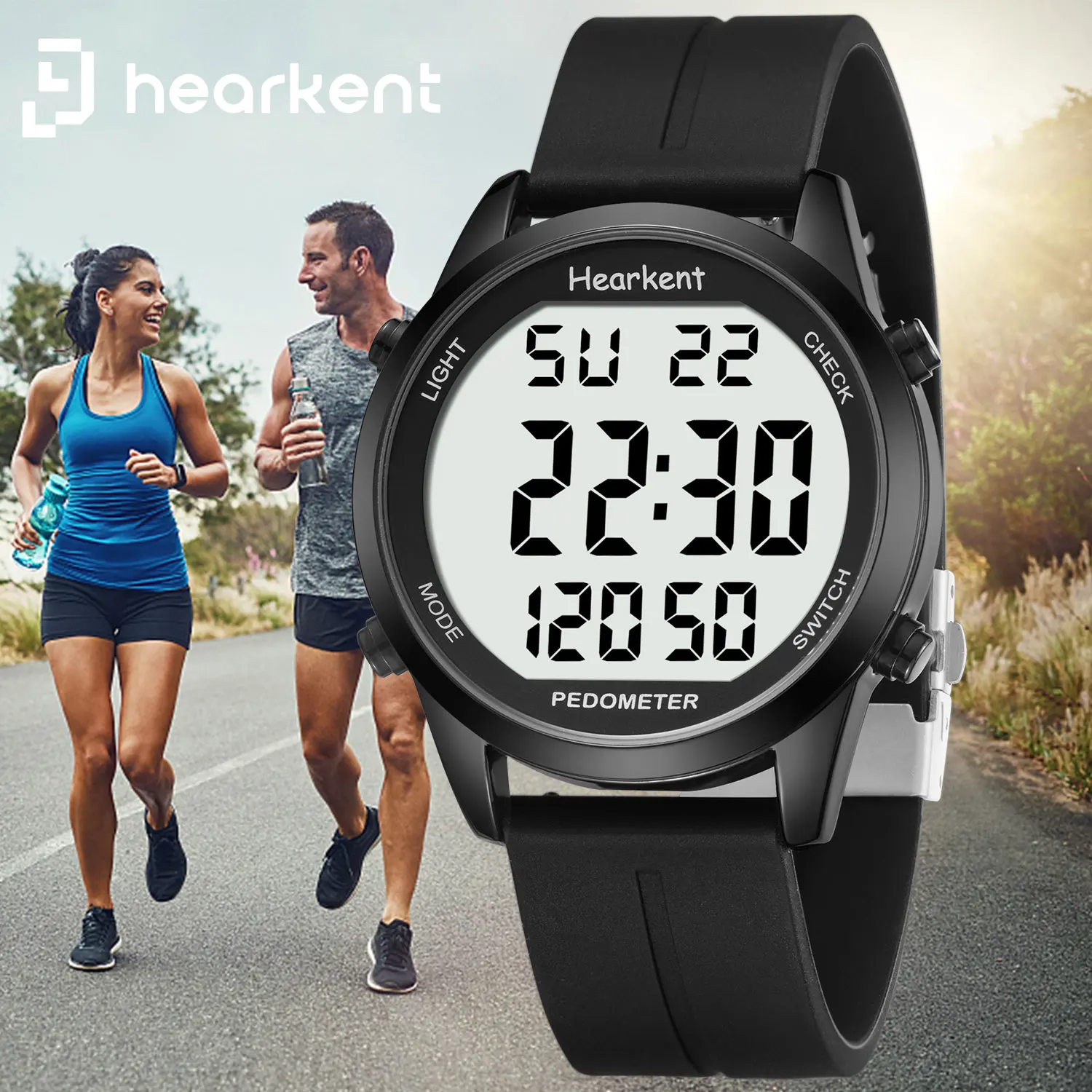 Hearkent Pedometer Watch Men/Women Outdoors Sports Watches Step Calories Counter LED Backlight for Walking Tracker No Bluetooth