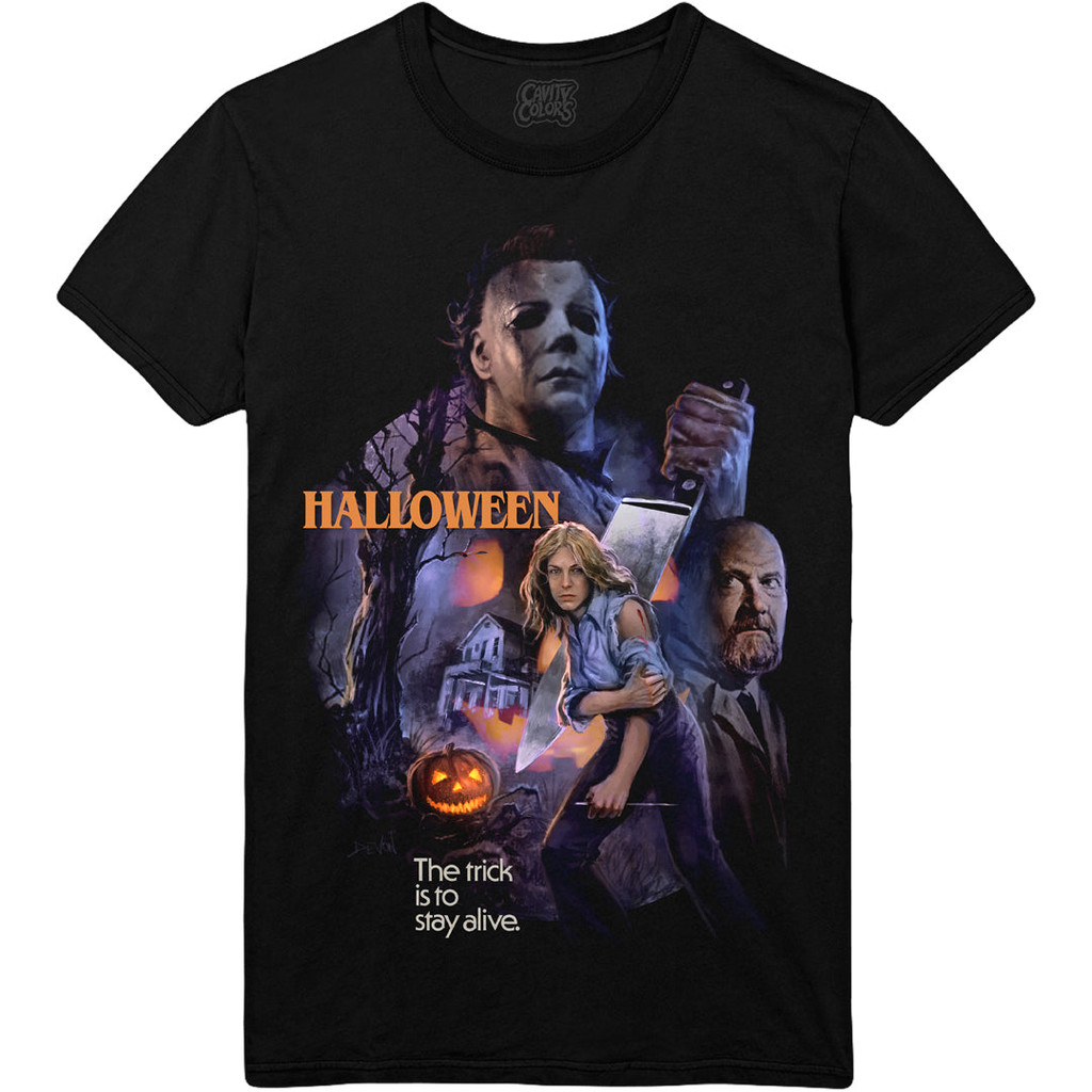 Camiseta Masculina Michael Myers Halloween Filme de Terror, Estampa Arte Pôster Abóbora Manga Curta Confortável