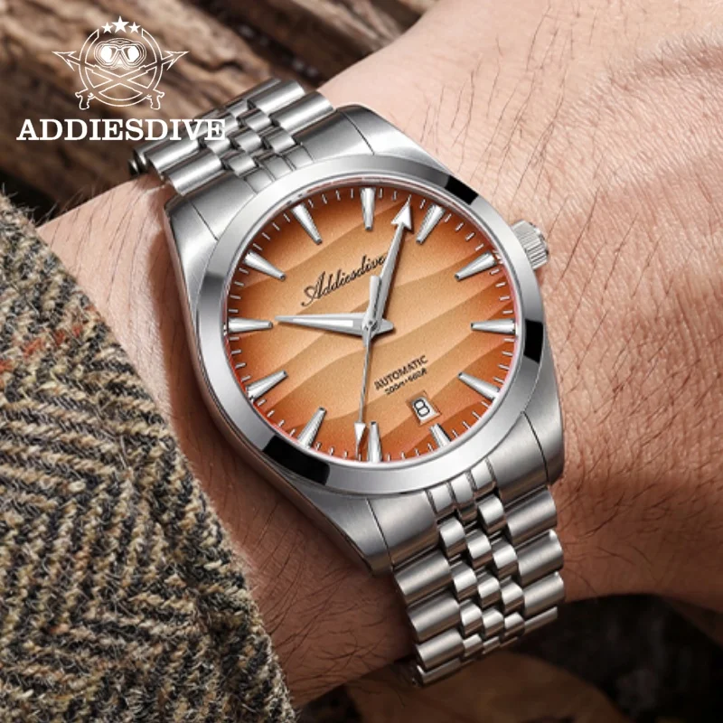 ADDIESDIVE 39mm Desert Texture Mechanical Automatic Watch AD2540 BGW9 Super Luminous 20Bar Diver Sapphire Crystal Men's Watch