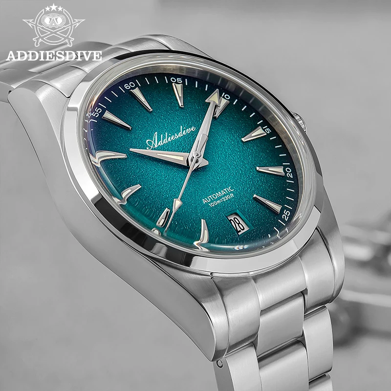 ADDIESDIVE New 39mm Dress Watch Men Bubble Domed Glass Luxury 8215 Automatic Wristwatch Luminous Stainless Steel 100m Waterproof