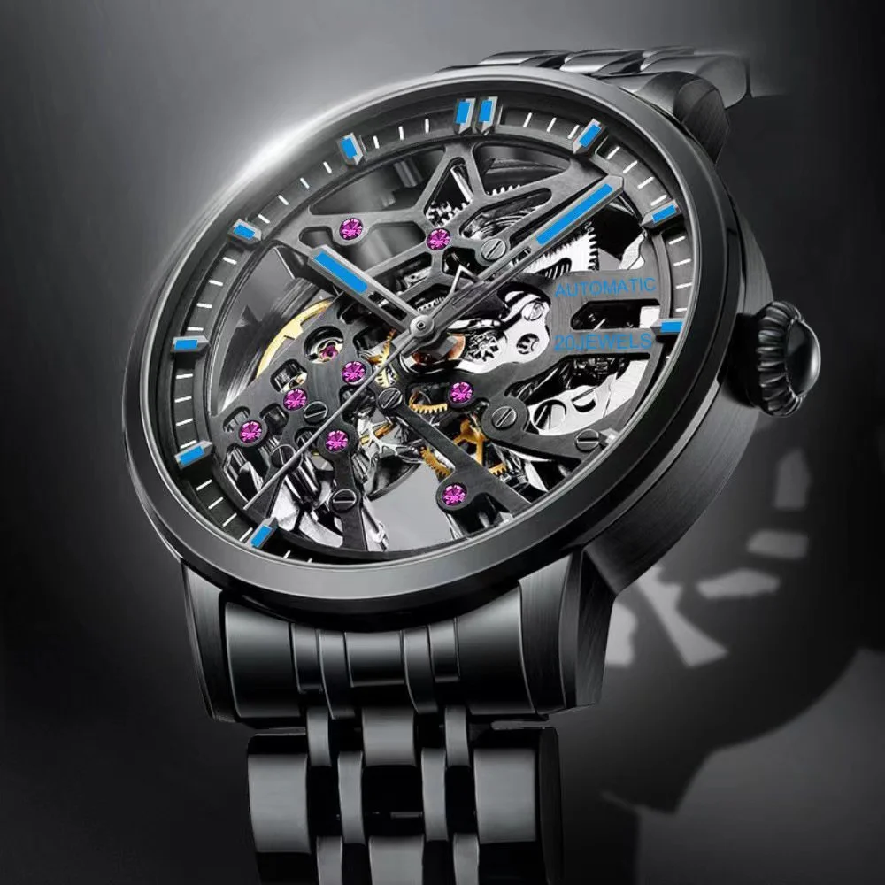 New men's hollowed out high-end fully automatic trend steel mechanical watch