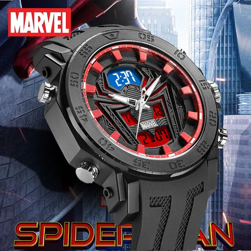 Marvel For Men Watch Spider Man Avengers Dual Display Sport Quartz Digital Wristwatch Repeater Alarm Clock Calendar New Relogios