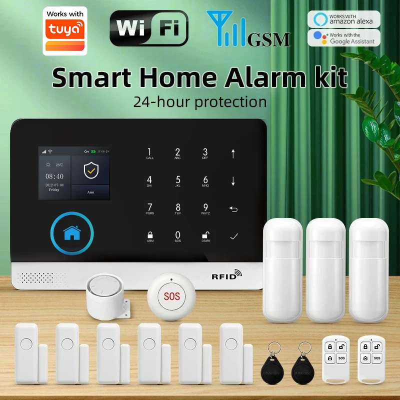 PGST WIFI GSM Smart Home Security Alarm System Works With Smart Life APP Burglar Alarm House Office Alexa Remote Control