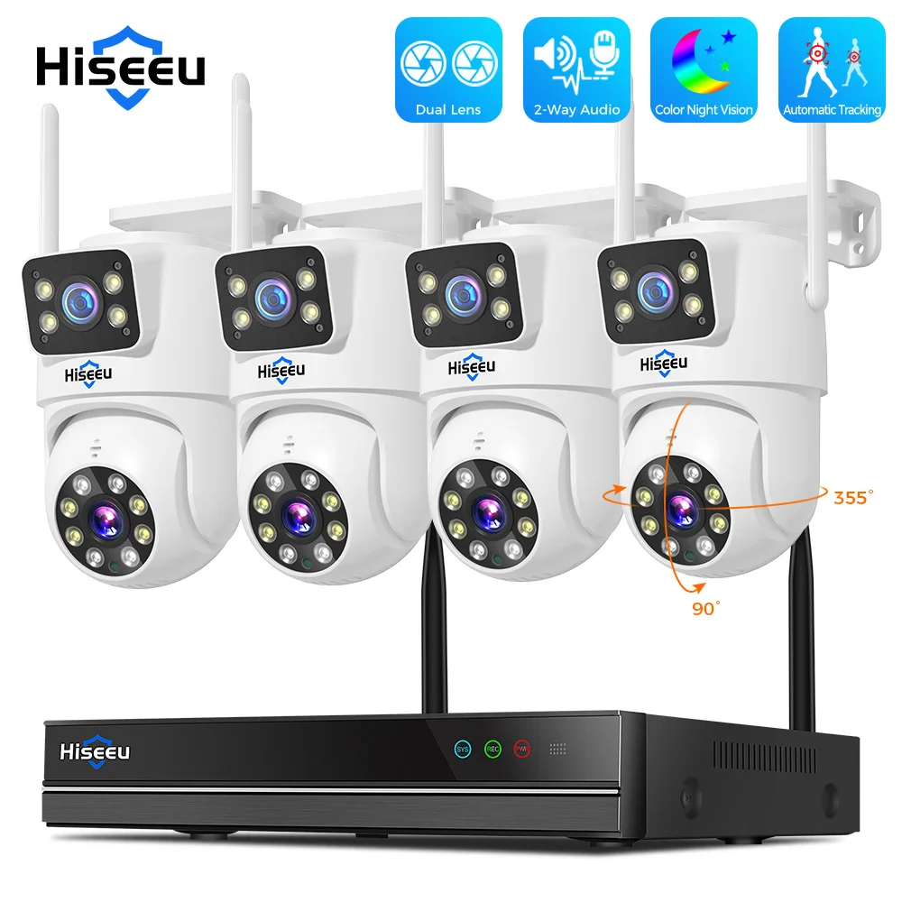 Hiseeu 6MP Dual Lens WiFi Smart PTZ IP Camera Surveillance System With IR Night Vision P2P Auto Tracking 10CH NVR CCTV System