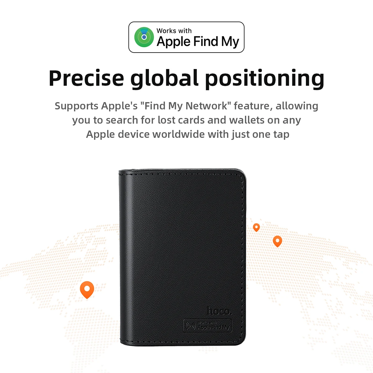 HOCO E91F Smart Anti-lost Card Holder With Wireless Charging Wallet Tracker Use with Apple Find My APP Locator for Travel Purse