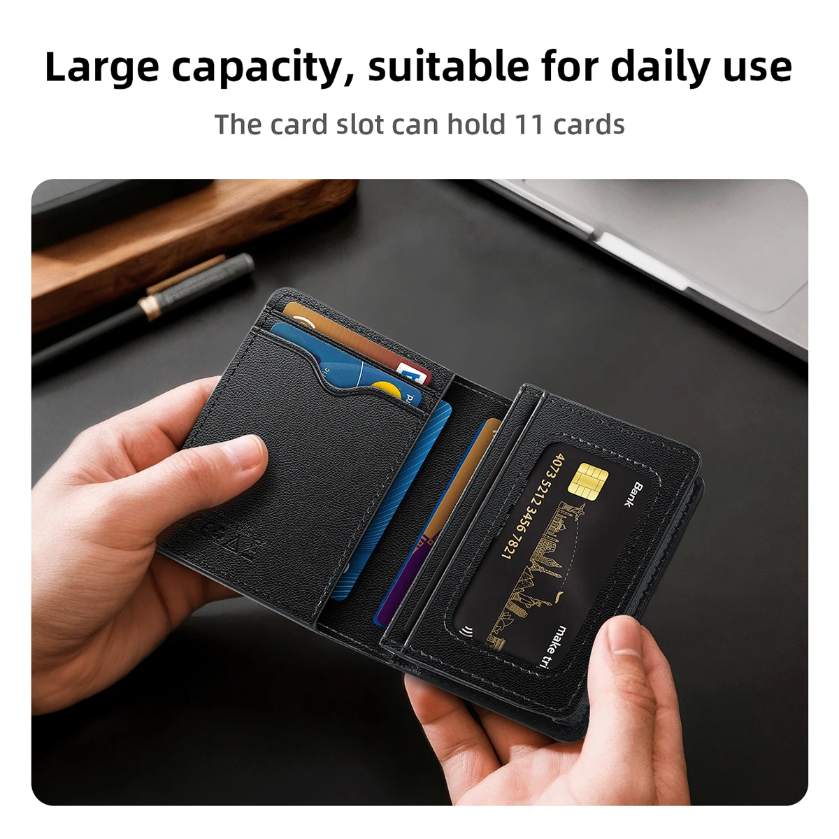 HOCO E91F Smart Anti-lost Card Holder With Wireless Charging Wallet Tracker Use with Apple Find My APP Locator for Travel Purse