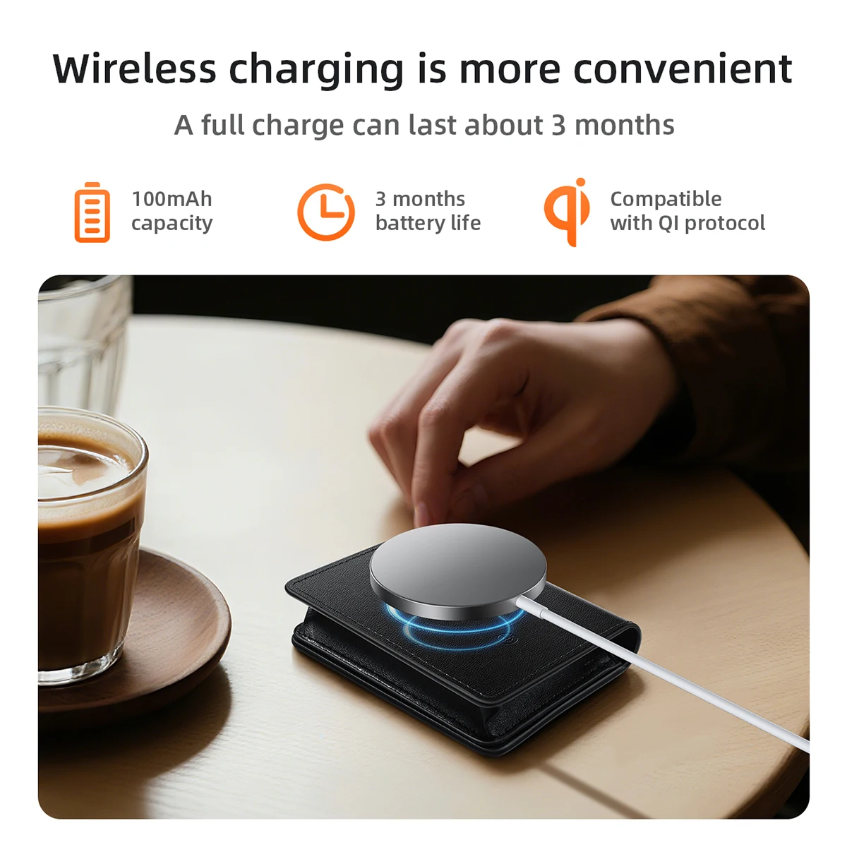 HOCO E91F Smart Anti-lost Card Holder With Wireless Charging Wallet Tracker Use with Apple Find My APP Locator for Travel Purse