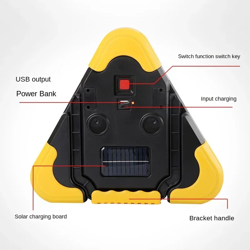 Portable Three-in-one Car Emergency Breakdown Warning Triangle for Car Tripod with LED Lighting and USB Charging Port