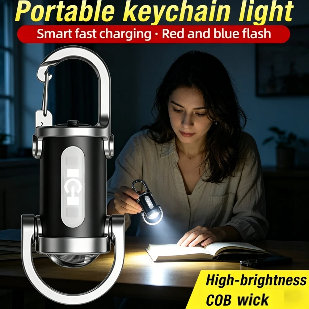 Mini Multi-Functional Keychain Light Flashing Working Warning Light with Portable Hook Outdoor Emergency Camping Walking Hiking