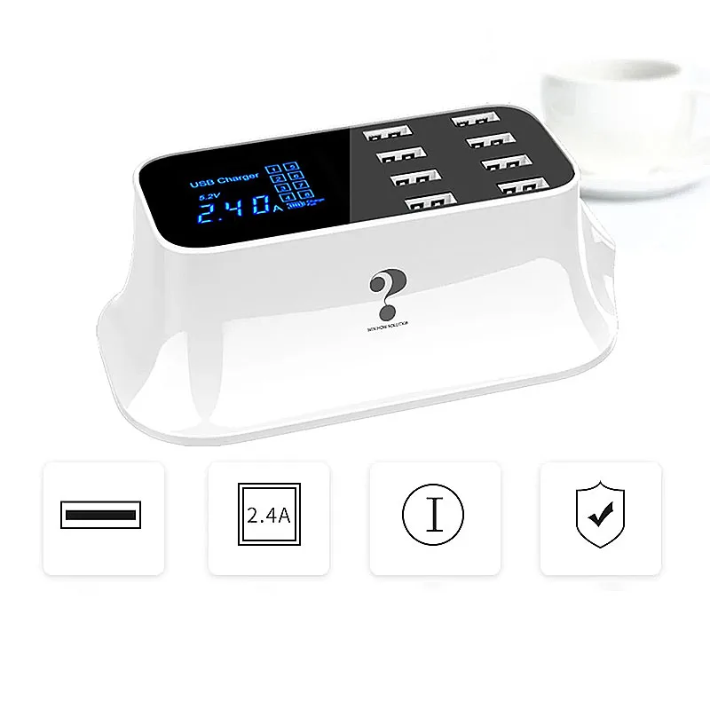 8-Port LED Display USB Charger Quick Charge PD USBC Charger For iPhone 13 12 Phone Tablet Fast Charger For Xiaomi Huawei Samsung