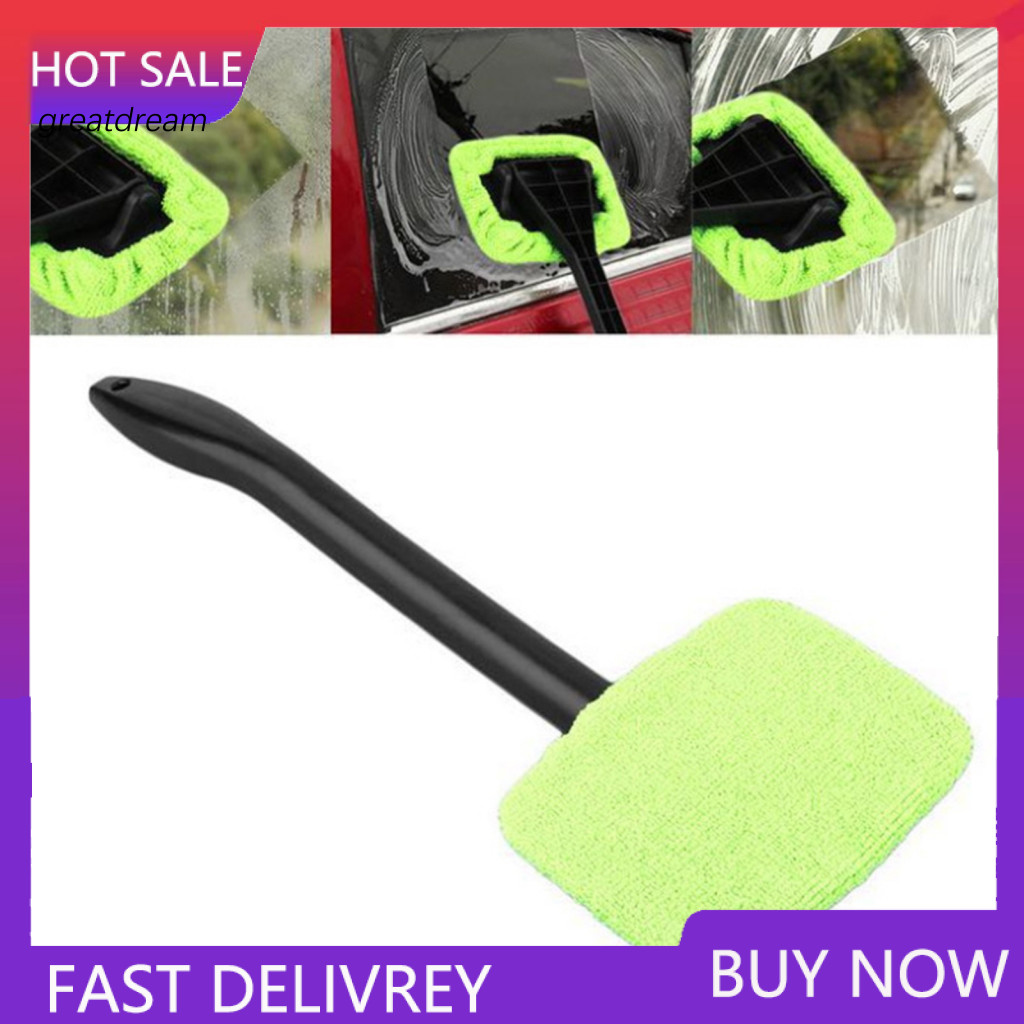 Windshield Stick Foldable Brush Car Wiper Fog Cleaner 16-inch Long Window Wand with 6 Reusable Microfiber Pads for Auto