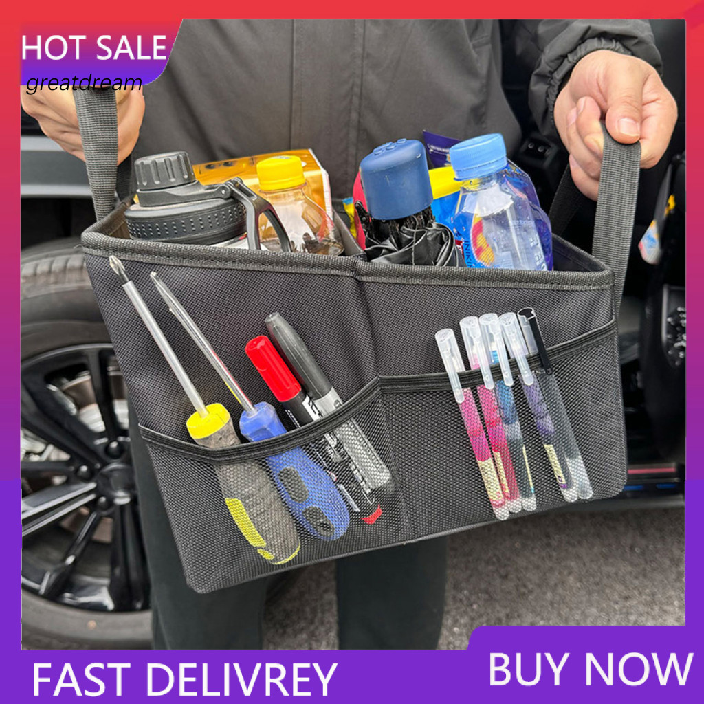 Car Storage Box Multi-purpose Organizer Foldable Trunk with Multi Pockets Adjustable Straps – Portable Bin for Parks B