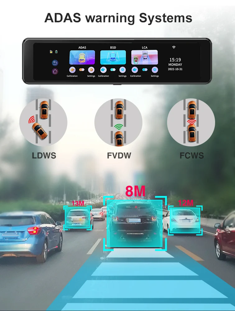 4K Wifi Mirror Dash Cam Backup Camera Smart Rearview Mirror For Cars Trucks Front/ Rear View Dual Cameras Night Vision Parking
