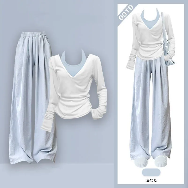 2026 Summer New Korean Elegant Tracksuit Matching Set Women's Fashion Thin Sunscreen Hoodie+Strap+Casual Pants 3-Piece Suit