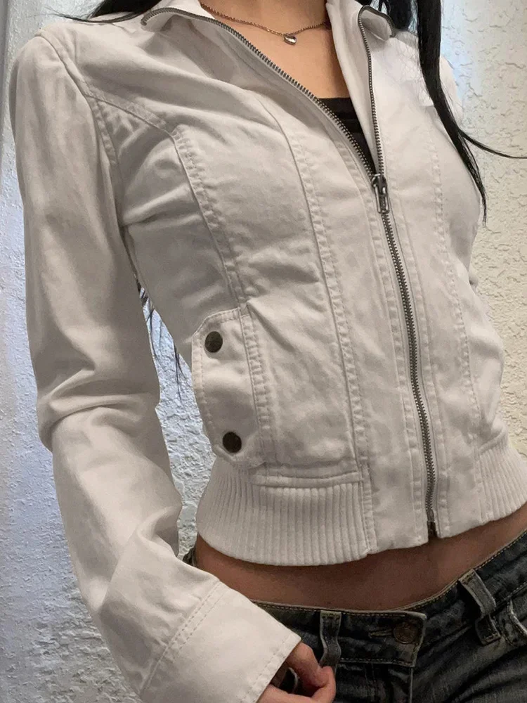 FDEY Vintage Zip Up Chic Jackets Autumn Streetwear Pockets Harajuku Solid Coats Casual 2000s Basic Y2K Aesthetic Cloth