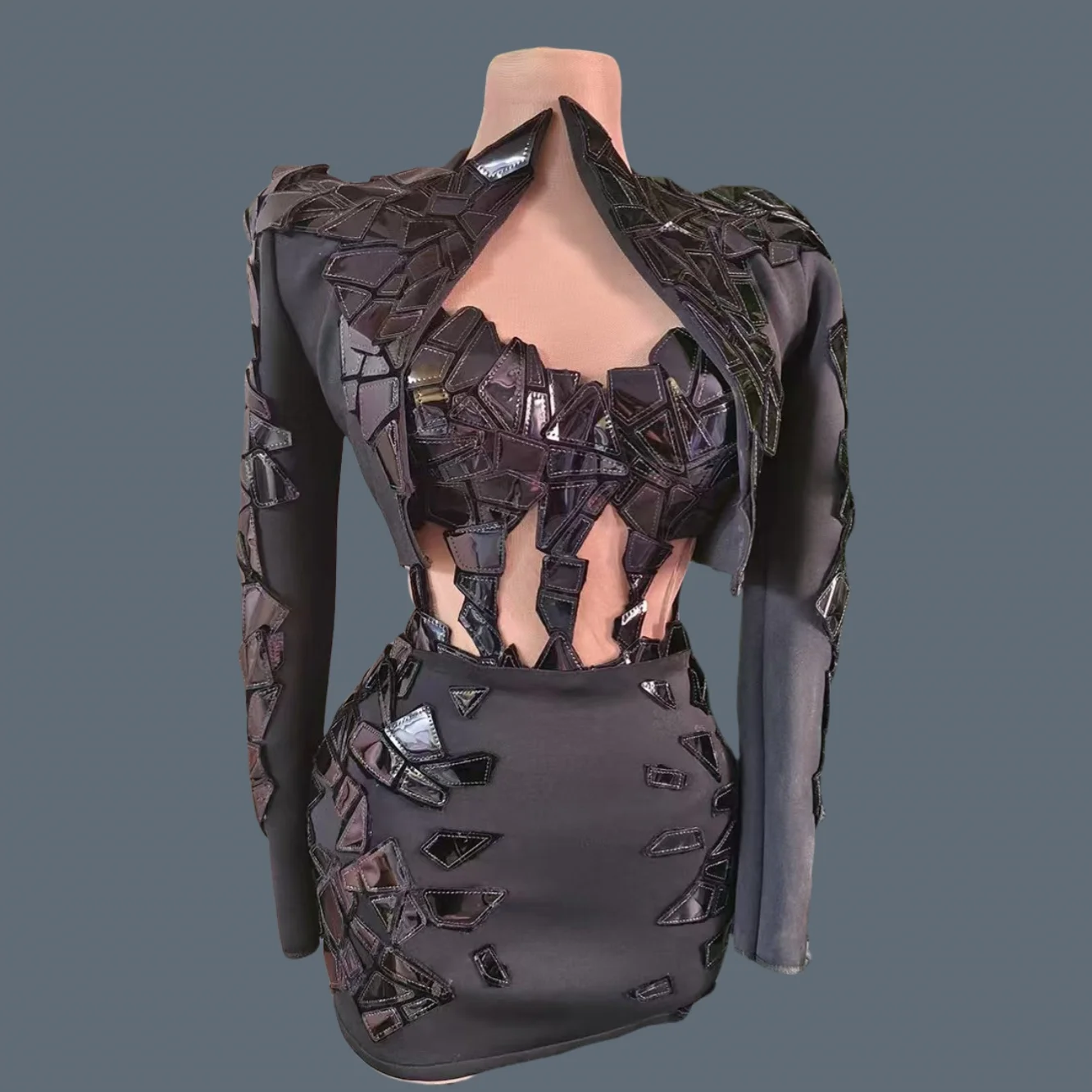 Classic Sequins Stage Show Crop Tops Mini Skirt Jacket 3Pcs Set Nightclub Music Festival Dress-up Bar Performance Outfit Suipian