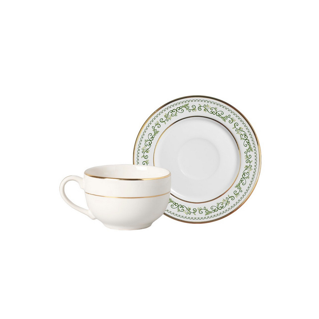 Conjunto com 6 Xícaras de Chá com Pires Classic Christmas Filete Ouro 250ml