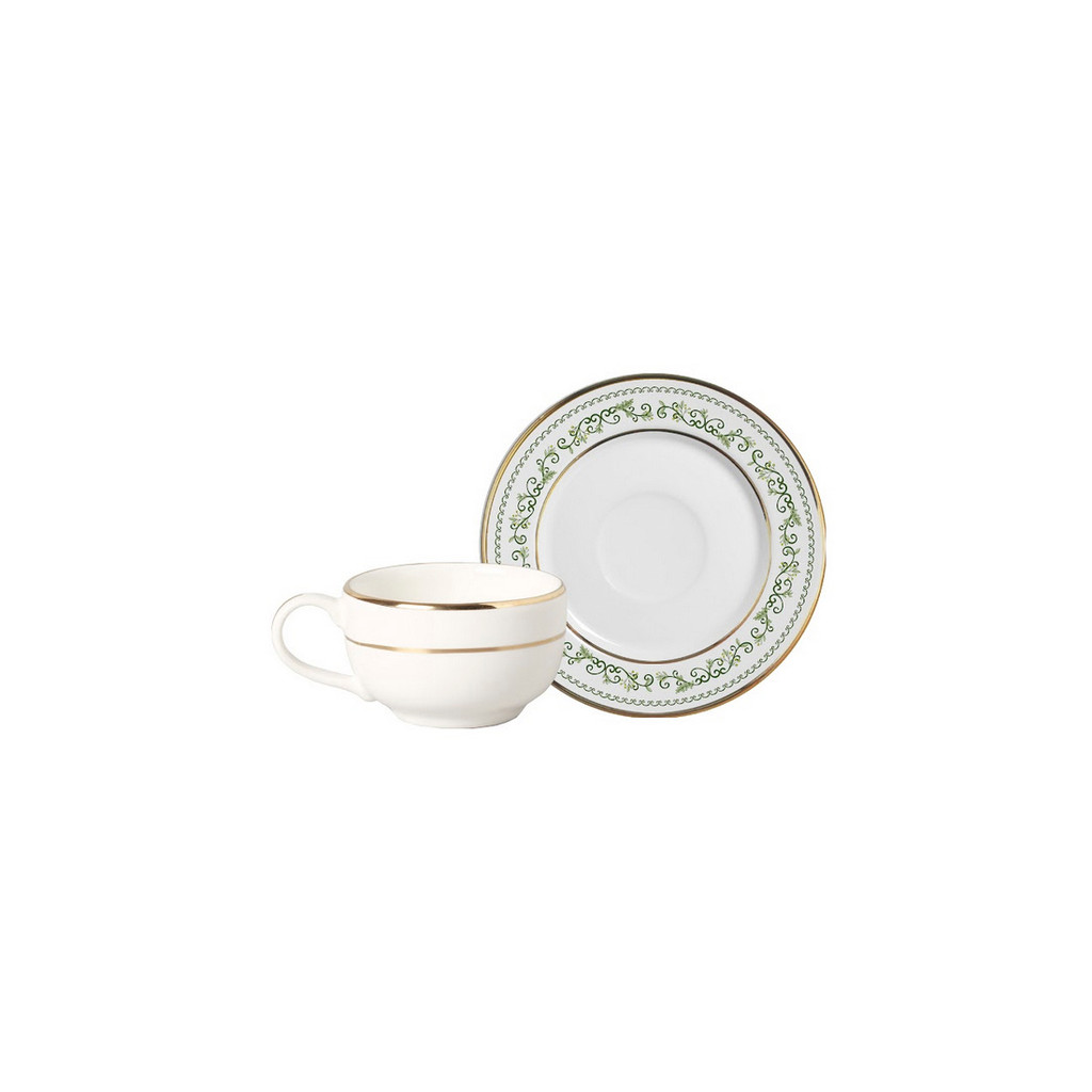 Conjunto com 6 Xícaras de Café com Pires Classic Christmas Filete Ouro 85 ml
