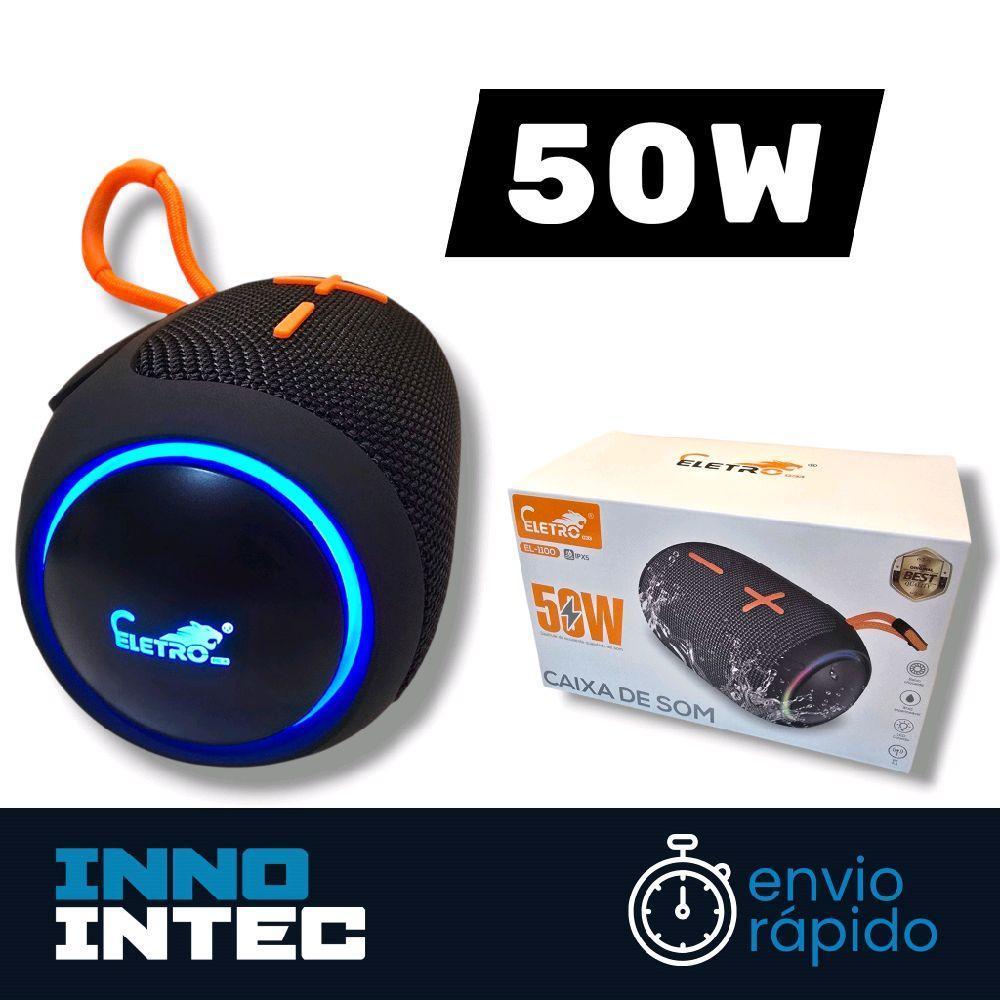 Caixa de Som Bluetooth Portatil 50W Resistente a Agua IPX5 com LED TWS