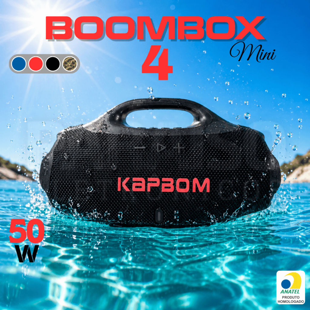 Caixa de Som BOOMBOX 4 Potente 50W Bluetooth PREMIUM Portátil Rádio FM Prova d'Água TWS LANÇAMENTO