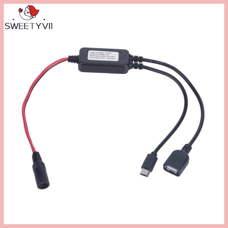 Cabo Conversores De Carregamento SWEET ~ USB E C Para Entrada DC12V-24V 5 5X2 1Mm Fêmea 5V 3A 15W Fio De Saída Veh