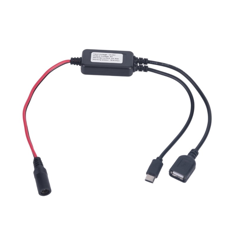 Tempo 12V-24V A 5V 3A 15W Com Porta USB-E Plugues C Para Acesso Ao Carregamento