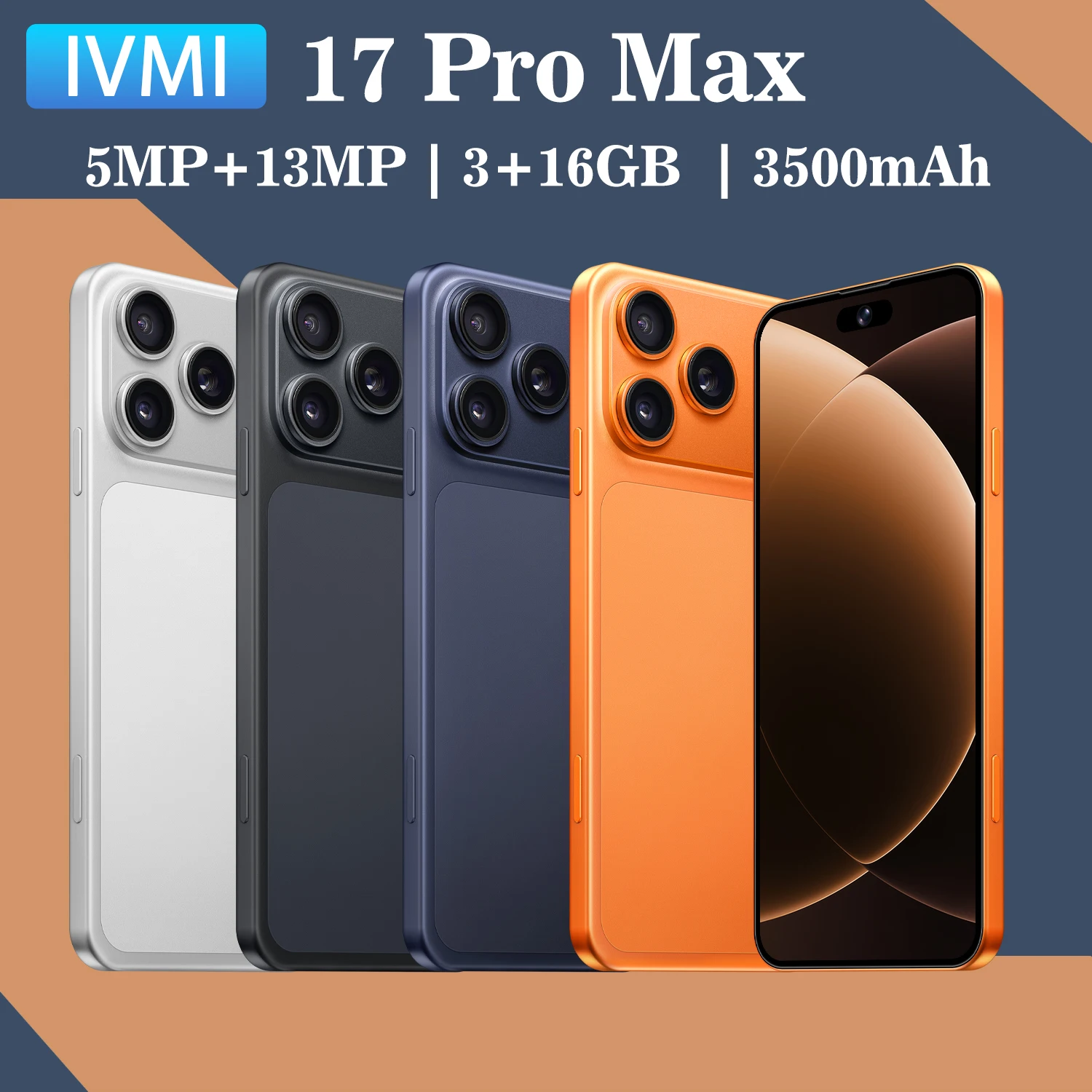 IVMI Global Vision 17 Pro Max Smartphone Android 3GB RAM 16GB ROM 6.7 Inch Dual SIM 4G Network 5+13MP Mobile Phones