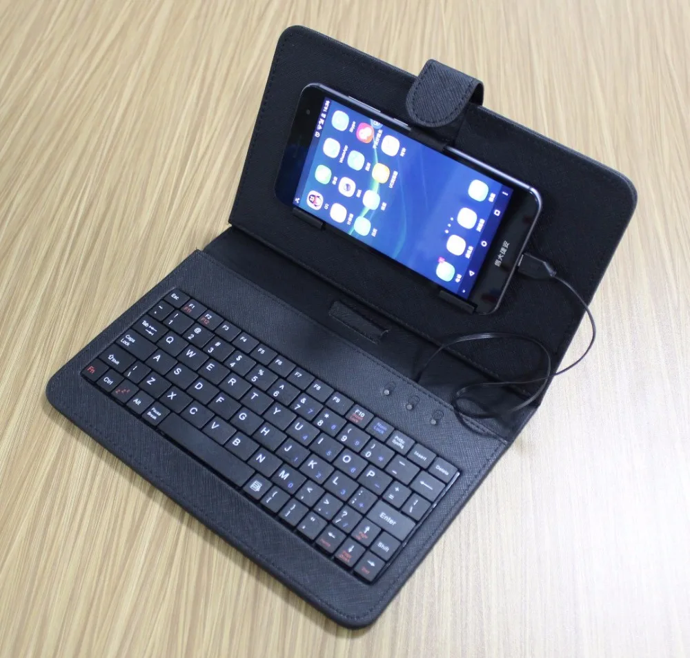 Black Mini Wired Keyboard General Wired Keyboard Flip Holster Case For Andriod OTG Mobile Phone 4.2''-6.8'' Tablet Laptop PC