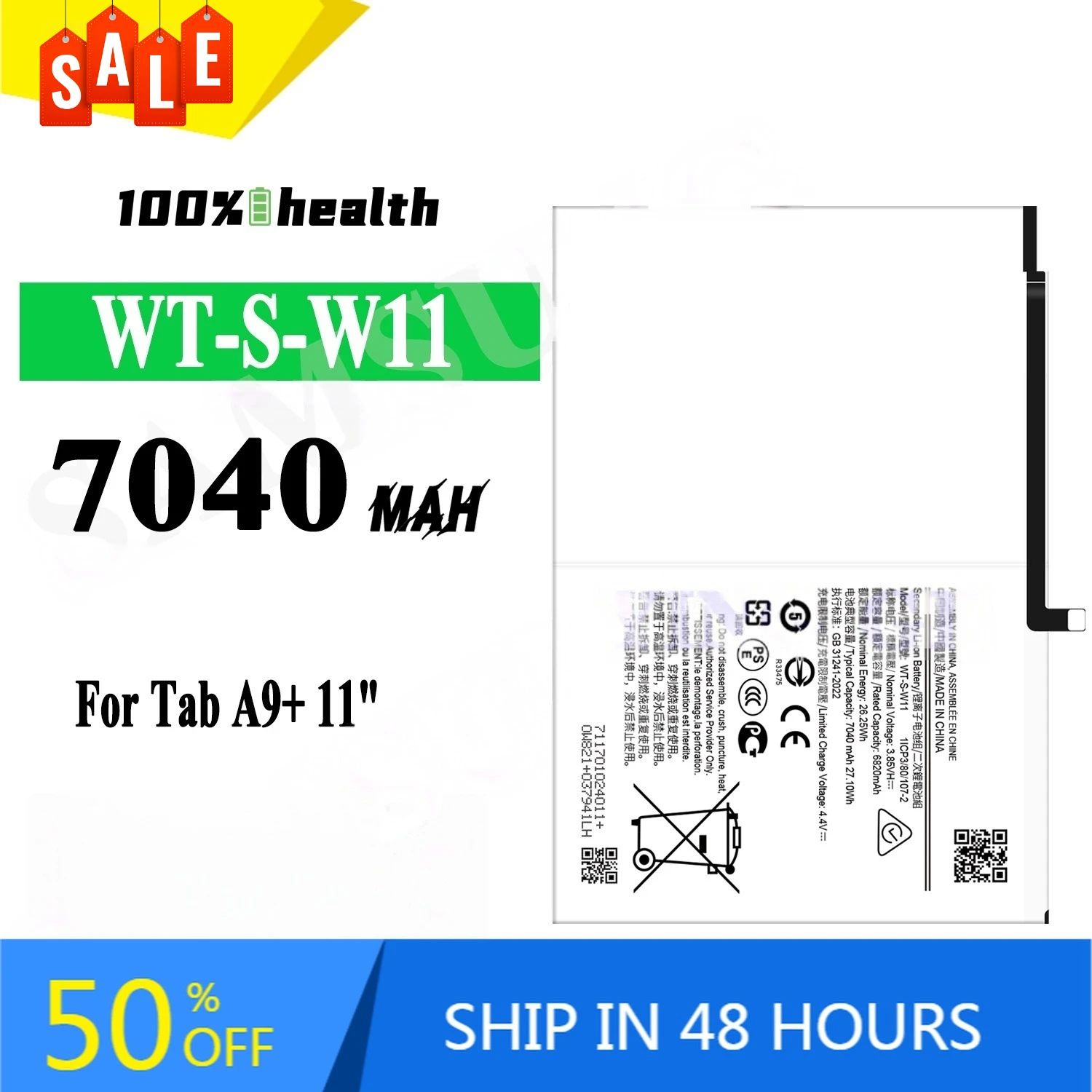 WT-S-W11 7040mAh Tablet Battery for Samsung Tab A9 Plus 11inch Large Capacity Rechargeable Battery