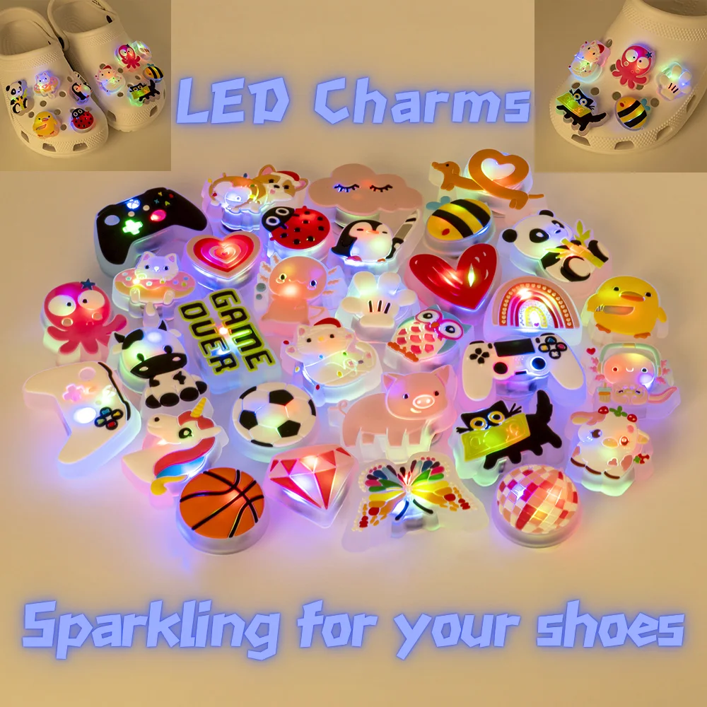 1pcs LED Shoe Charms for Kids Gift Owl Unicorn Gamepad Football Lighted Shoes Decoration Shoe Accessories Pins Clogs Buckles