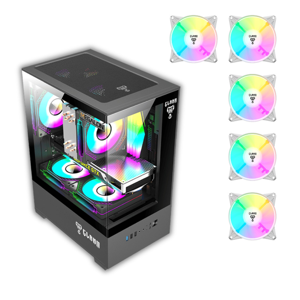 Gabinete Gamer Night Megalon Rgb + 5 Fan Branca  ARGB Clanm