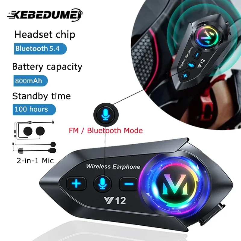 800mAh Motorcycle Helmet Bluetooth Headset Waterproof Voice Assistant Moto Earphone Motorbike Hands Free Wireless Headphone