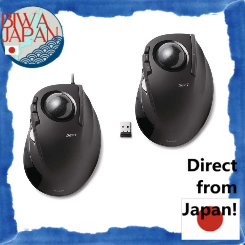 【Direto do Japão】ELECOM Trackball Mouse Index Finger Operation Type 8-Button Black Wired/Wireless (USB Receiver Included