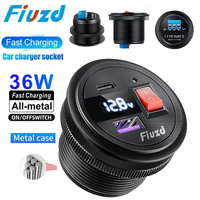 12v automotive usb 24v car usb socket Car Charger Socket with Voltage Meter Quick Charge 3.0 Socket Power Outlet for Boat Car
