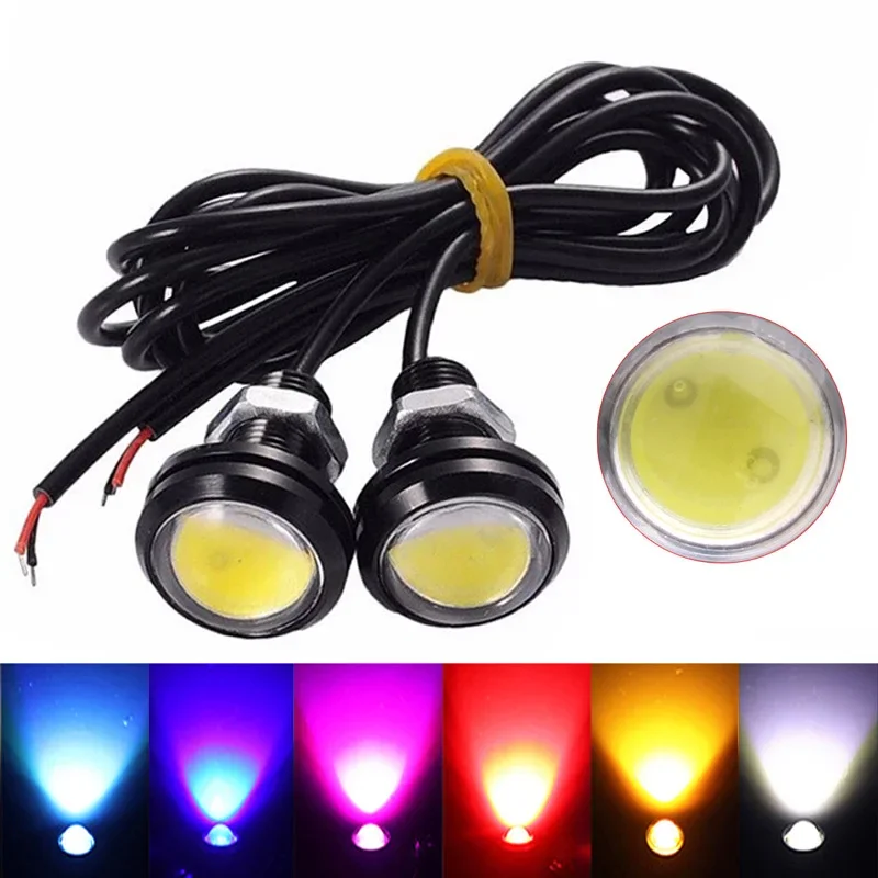 2PCS 23MM COB LED Car Eagle Eye Light 12V DRL Daytime Running Backup Marker Parking Signal Fog Lights Waterproof Red Yellow