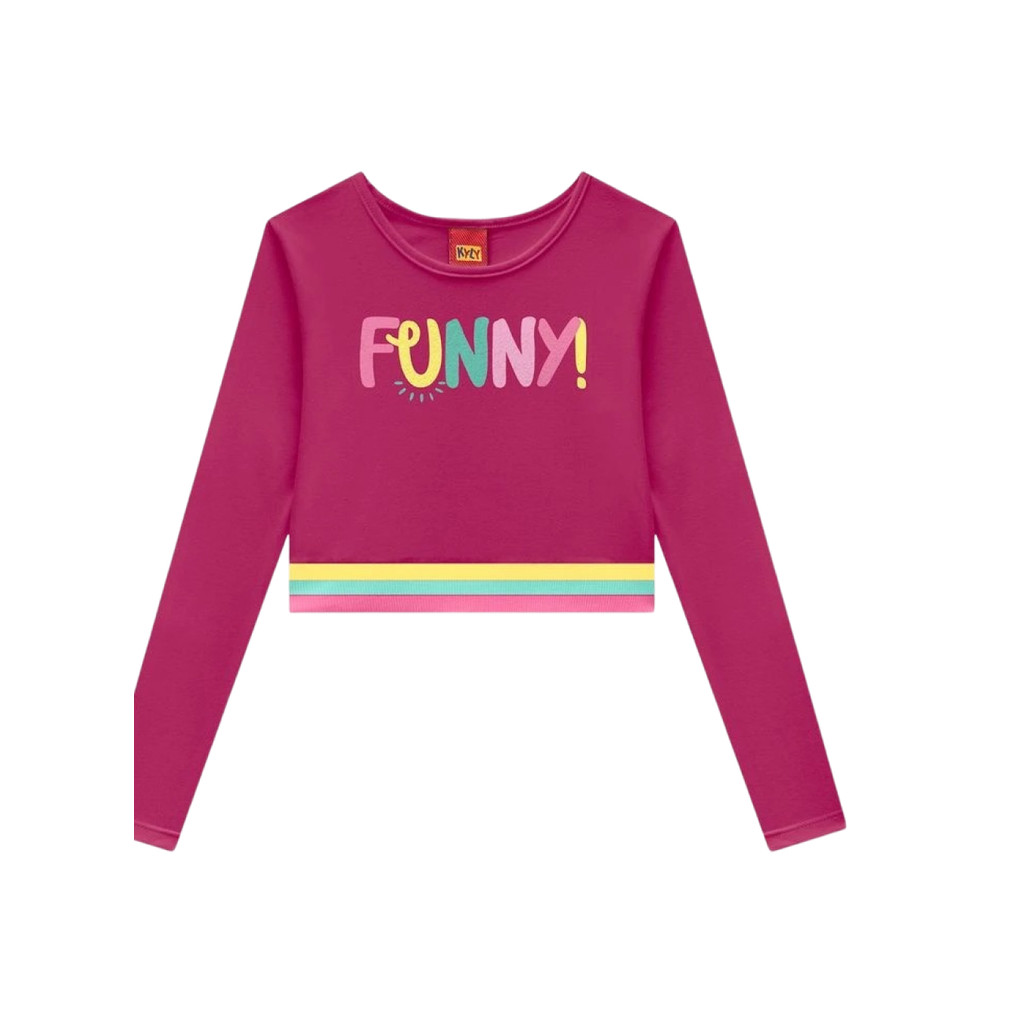 Blusa Manga Longa Kyly 1001545 Infantil Cropped Funny Cotton T. 04/10
