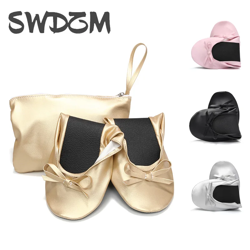 SWDZWomen's Foldable Portable Travel Ballet Flat-Bottomed Slippers Office Flat-Bottomed Shoes Girls' Flash Foldable Ballet shoes