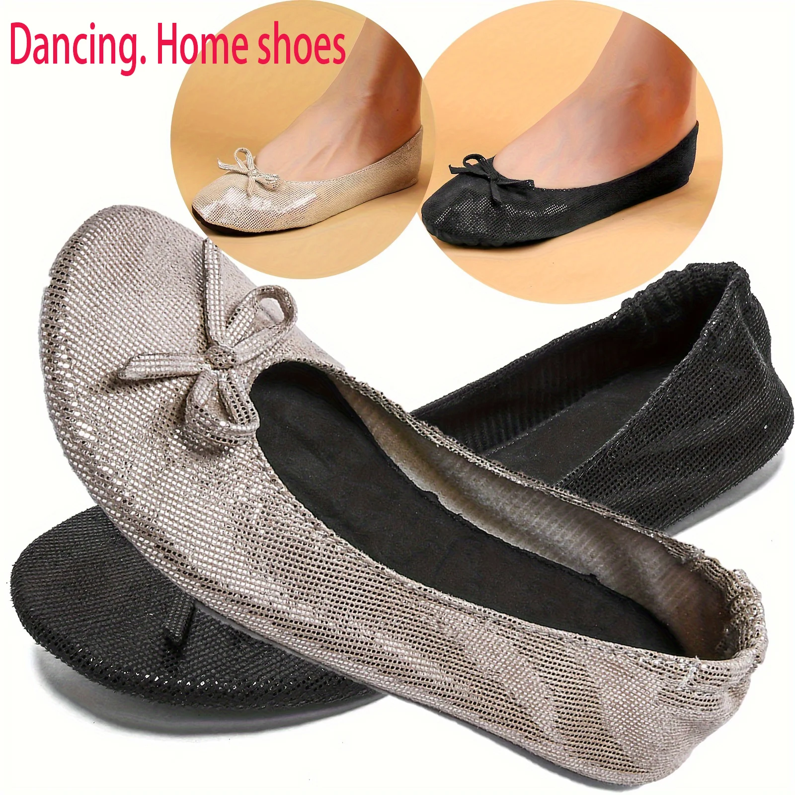 RXJIAN Women's Foldable Portable Travel Ballet Flat Shoes, Wedding Shoes, Yoga Fitness Shoes, Lightweight One Step Indoor Home S