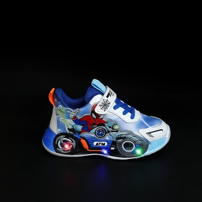 Boys' Spider-Man Light-Up Sneakers 2026 Spring Autumn, Leather LED Flashing Running Shoes for Toddler Kids Casual Sportswear