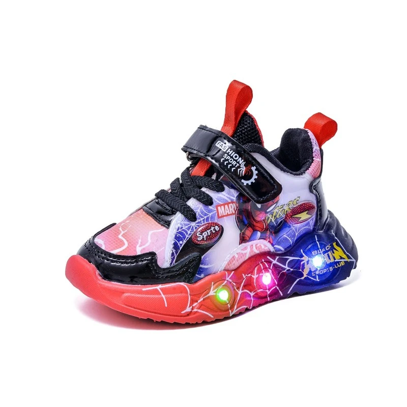 2026 Spider-Man LED Light-Up Sneakers for Boys, Leather Spring Casual Sport Shoes with Sensor Glow New Arrival
