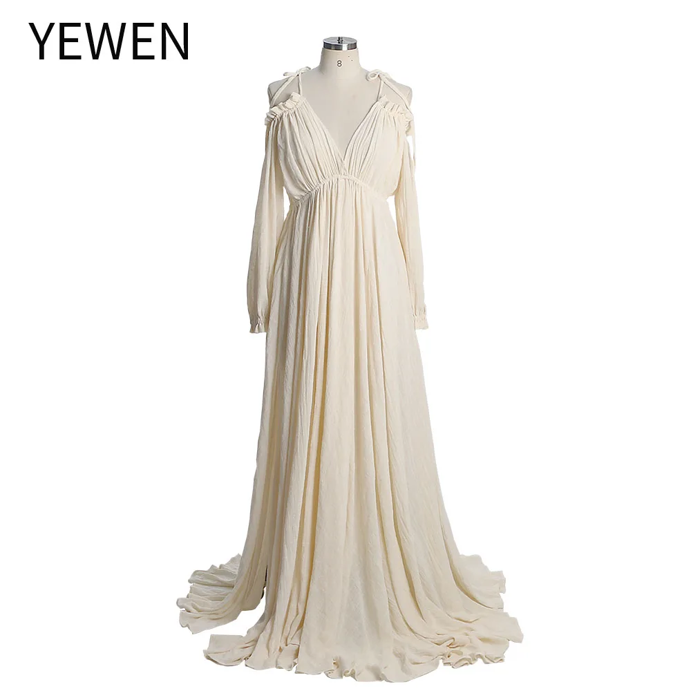 Adjustable Neck Boho Maternity Photoshoot Dress Solid Color Baby Shower Dress for Pregnant Women for Photo Shoot YEWEN YW230307