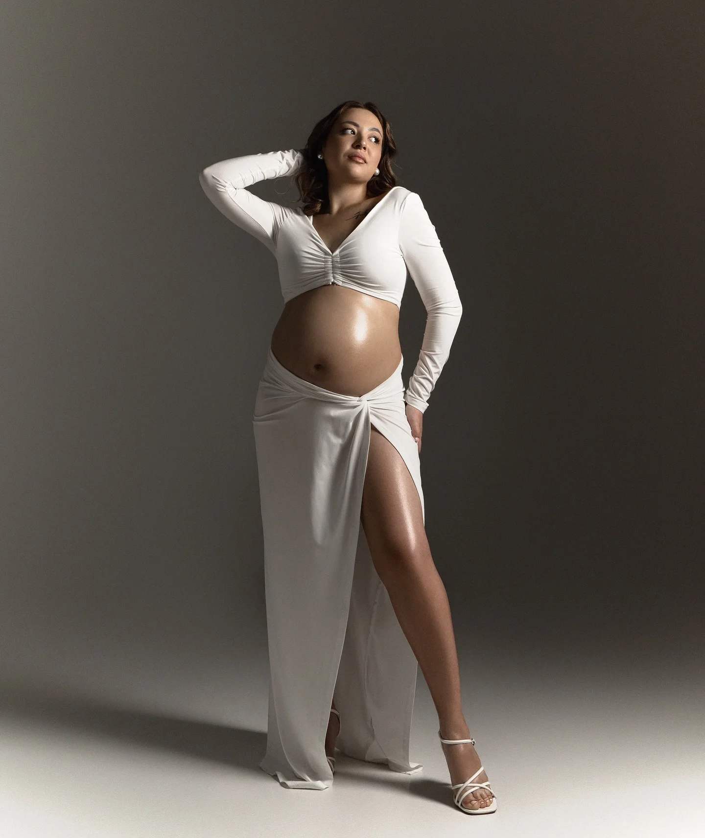Elegant Maternity Dress Photoshoot Long Maxi Gown Adjustable Ties for Pregnancy Photo Session Baby Shower Two-piece set