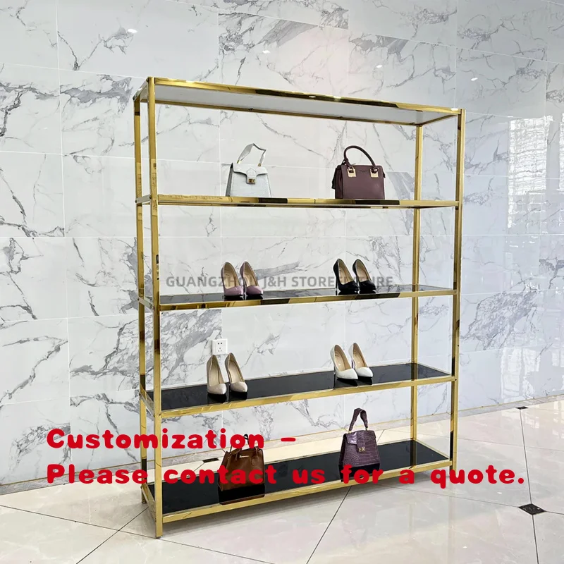 custom.Factory Supply Boutique Gold 5 Layers Shoe Rack Stand Stainless Steel Portable Shoes Bag Display Shelf Retail Shop