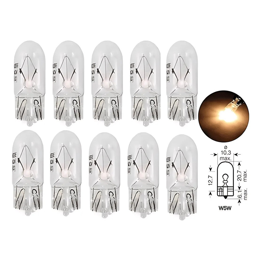 Kit 30 Lâmpada Halógena Transparente T10 W5w Pingo 3200k