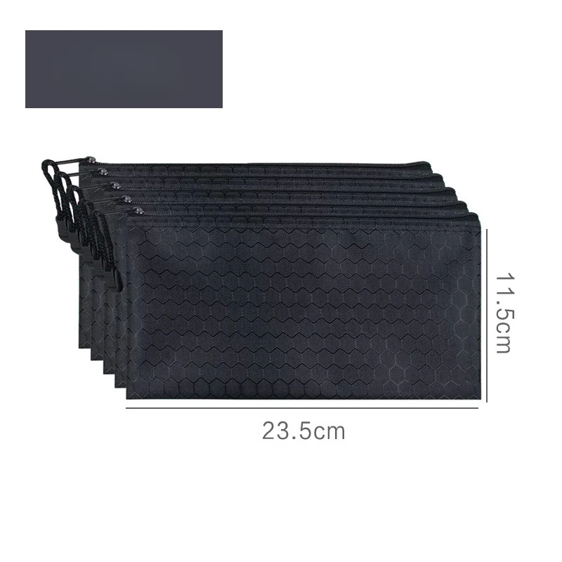 Black Grid Pencil Bag Zipper Pouch Bill File Bag Makeup Portable Small Pencil Case Waterproof Office Supplies Travel Zip Storage