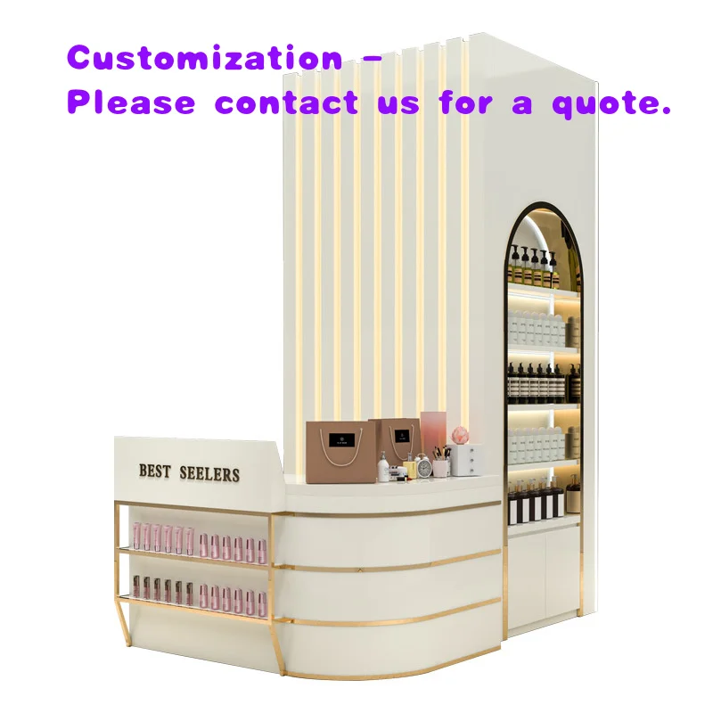 custom.Retail Skin Care & Makeup Display Stand with LED Lighting Customizable Wood Cosmetic Gondola Shelf Supermarket/Cosmet