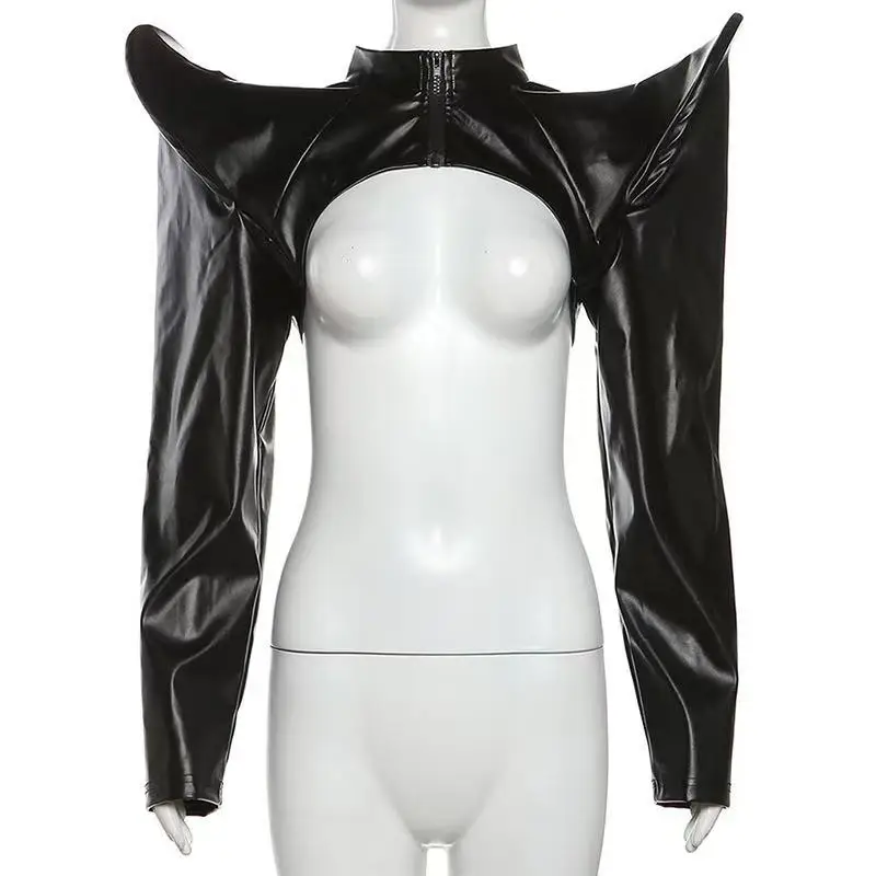 2024 Women Y2k Pu Leather Jackets Black Fashion Punk Long Sleeve Zipper Hipster Crop Coats Harajuku Steampunk Mini Streetwear