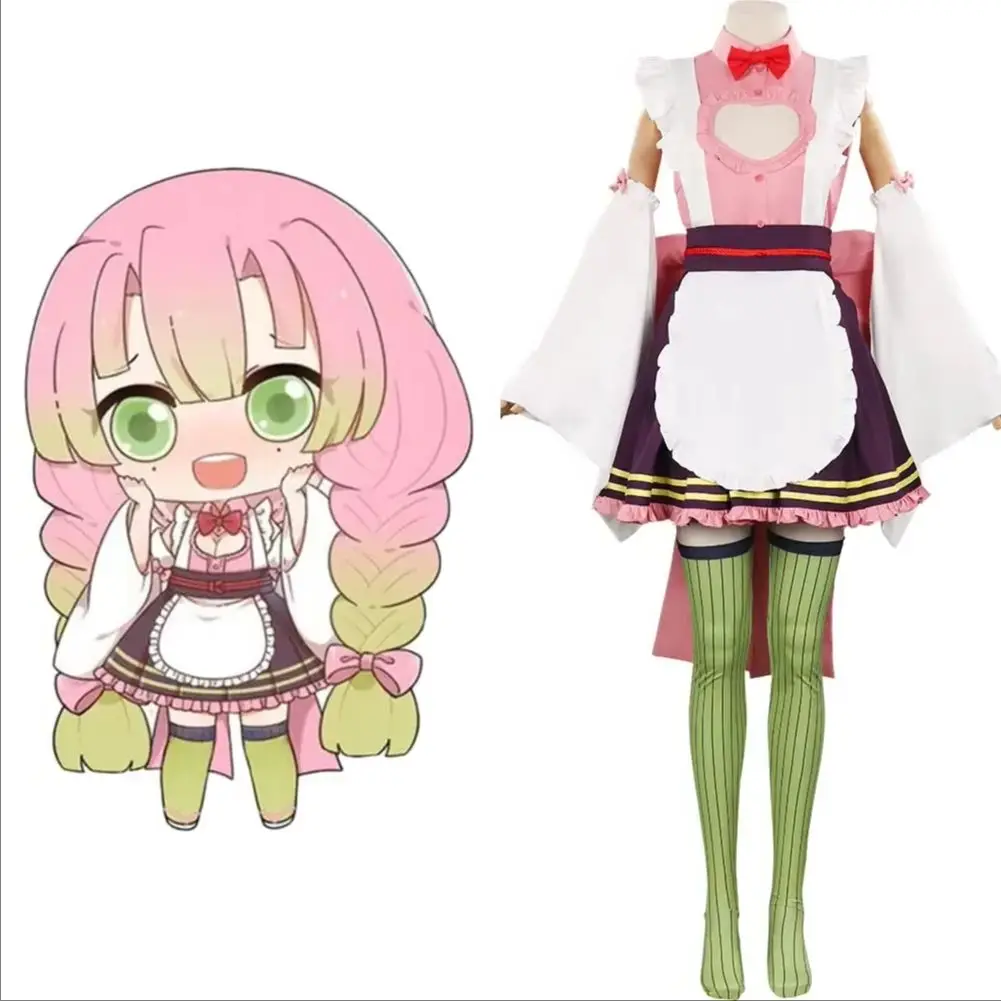 Kanroji Mitsuri Maid Costume Dress for Women Halloween Carnival Cosplay Outfit Adjustable Size