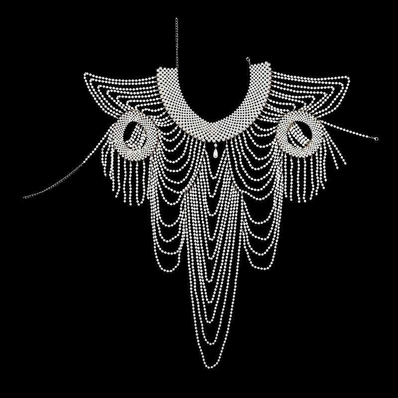 Hazem Story sexy Women's Pearl Body Chains Bra Shawl Fashion Adjustable Size Shoulder Necklaces Tops Chain Wedding Dress Pearls