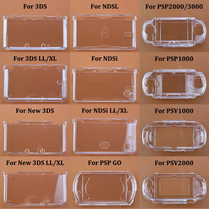 1pcs Plastic Clear Crystal Hard Shell Case Cover For 3DS New 3DS XL LL For NDS Lite NDSL NDSi XL LL For GBA SP PSP PSV 1000 2000